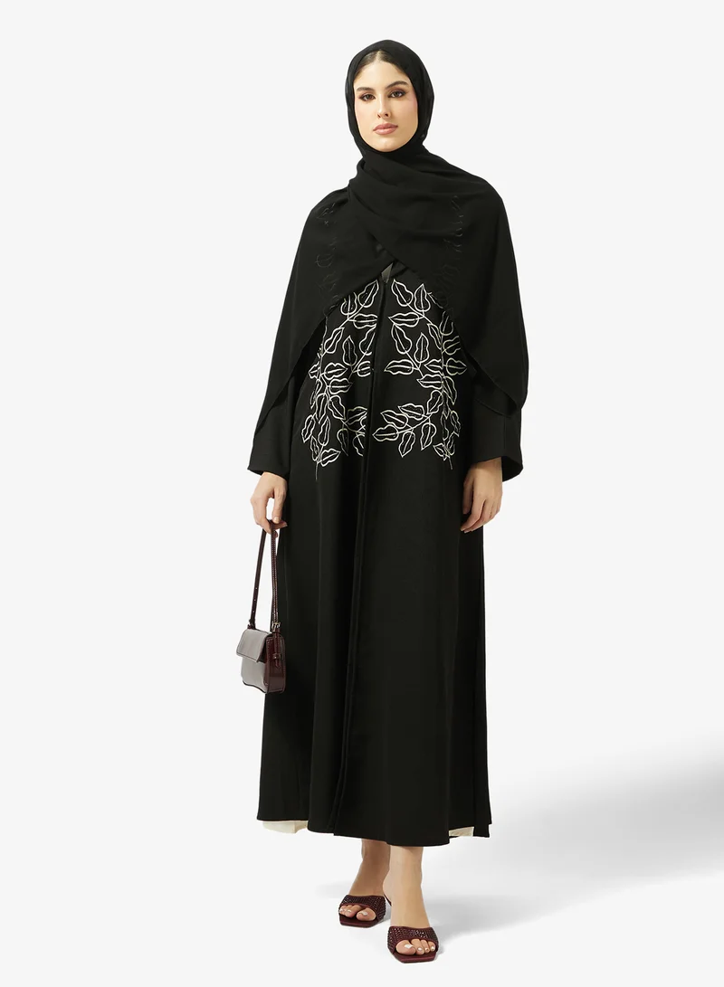 hayas closet  Embroidered And Embellished Open Front Wide Lapel Collar Abaya for Women | Best Price UAE